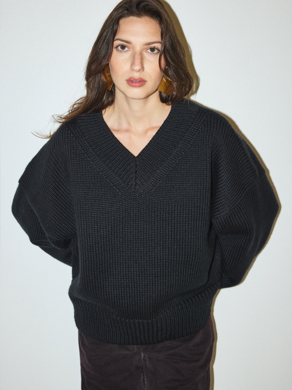 Misha and Puff V Neck Womens Sweater Carbon Black Small Medium